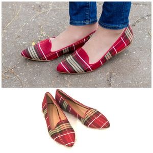 Joie Red plaid Loafers smoking flats NEW Sz 36/6